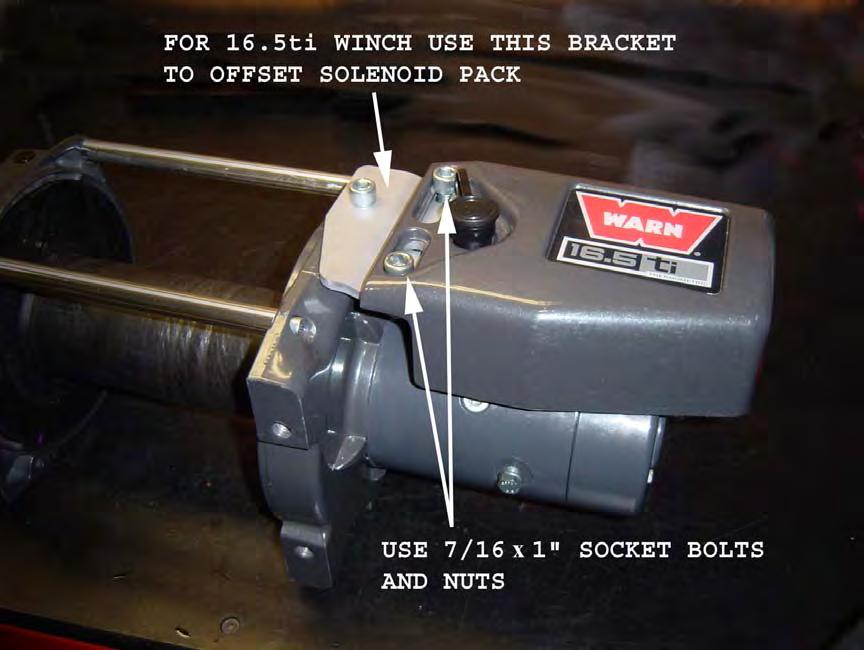 Note: If you are installing a 16.5ti winch, you must install the special solenoid pack bracket supplied in this kit.