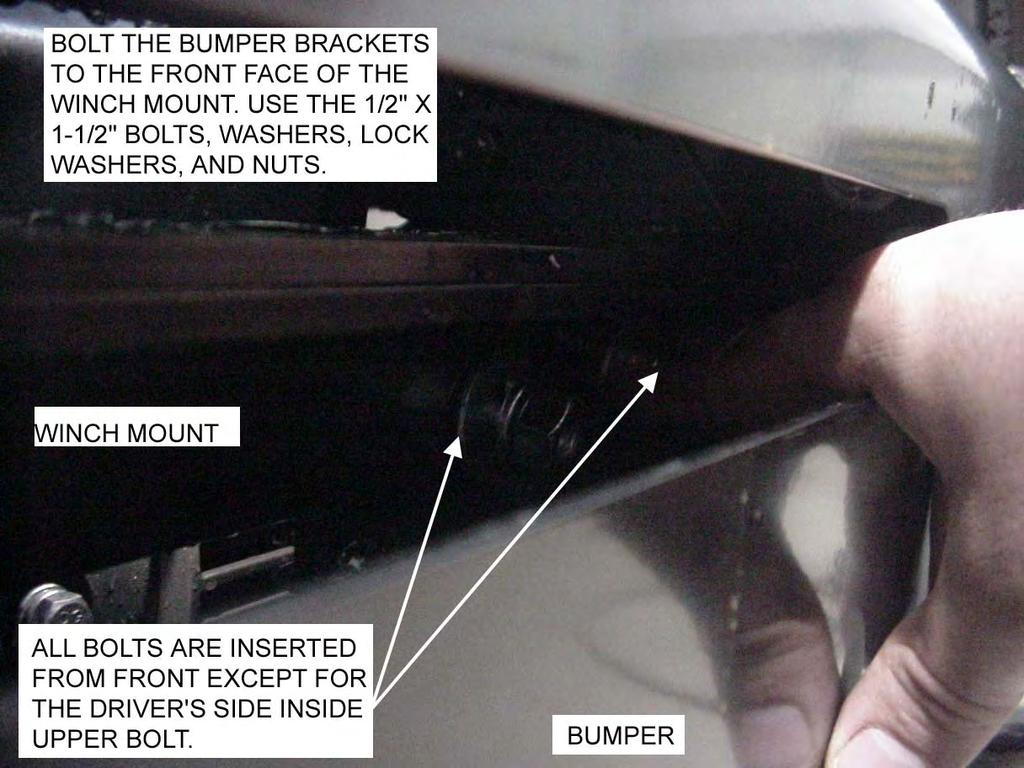 Figure 5b. 11. Once the vertical bumper position is found and the bumper has been removed from the winch mount, adjust the winch mount to desired position and retorque the fasteners to 45-50 ft-lbs.