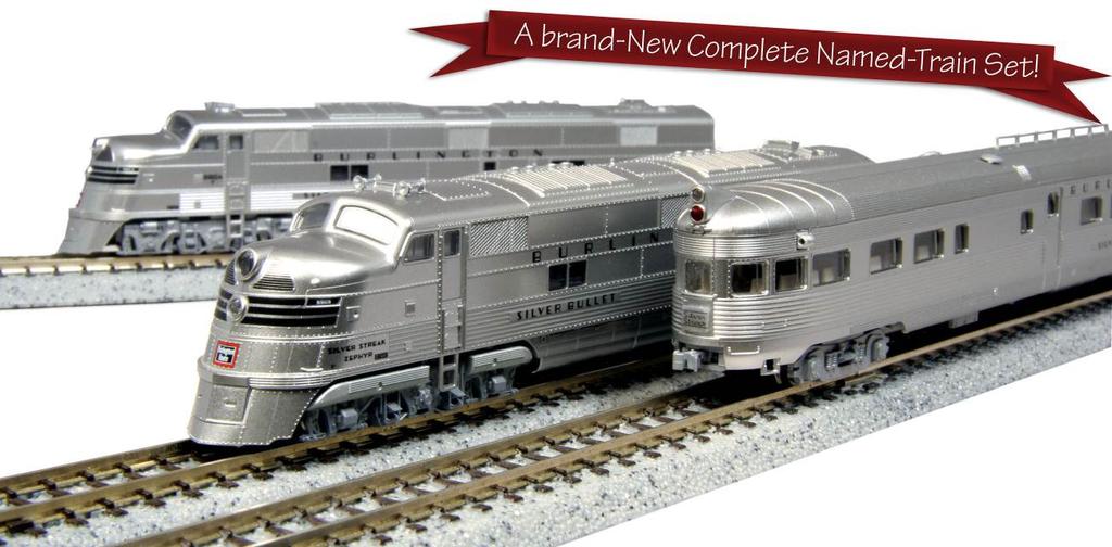 NEW PRODUCT ANNOUNCEMENT N CB&Q EMD E5A Silver Streak Zephyr 6 Unit Set And Individual EMD E5 un-skirted Locomotives Shipping to Hobby Stores ~ November 2012 The next big thing is here!