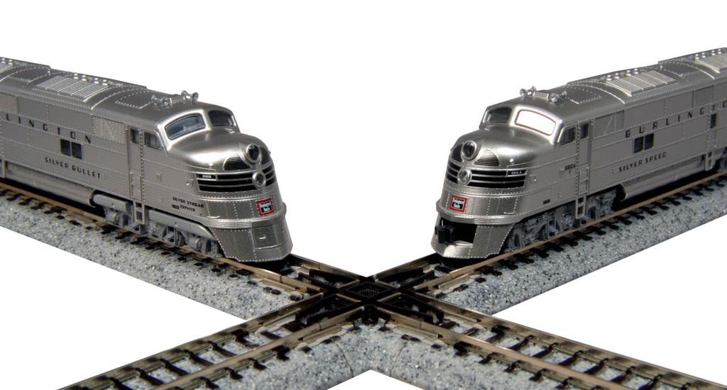 N CB&Q EMD E5A Silver Streak Zephyr 6 Unit Set And Individual EMD E5 un-skirted Locomotives A special feature of the new Kato EMD E5A is that the front coupler cowling can be removed on both the