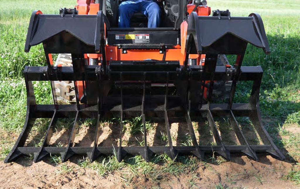 tines with 1" thick outside tines Covered hydraulic cylinders Fully greasable hinge points Oversized, greasable 1¼"pins Able to slide along top of the ground without digging in (avoiding underground
