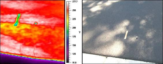 pile of mix Thermal image shows cold pile spread by screed Uneven compaction results Maybe a bump High Spot in