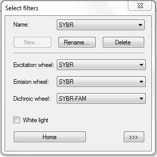 Select Filters Icon Use the Select filters icon ( ) to manually select filter position (Figure 101). You can move the filter wheels by selecting filters in the wheel drop-down boxes.