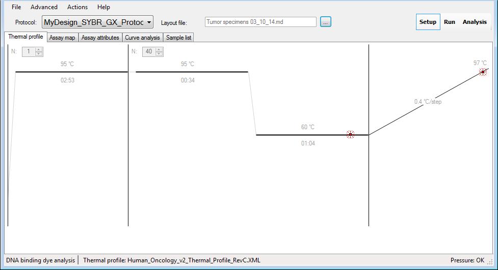 Save the modified thermal profile by choosing Save thermal profile from the File drop-down menu. Name the file and click Save. Figure 22. Graph of the thermal profile in the Thermal profile tab.