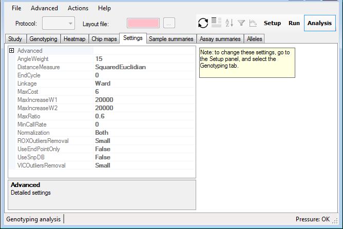 Figure 83. Settings tab. Table XXXI. Description of functions in the Settings tab.