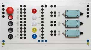 Switch- and control operator panel with 4mm safety-lab-sockets, on the left and right top end also as bus-terminals for drive-throughtconnection for L1, L2, L3, N and PE to other compact panels.
