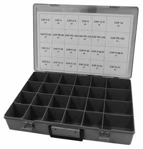 12 This rugged case has 24 empty compartments to hold a limited variety of cap plugs from the master kit (shown left). Case only - cap plugs sold separately.