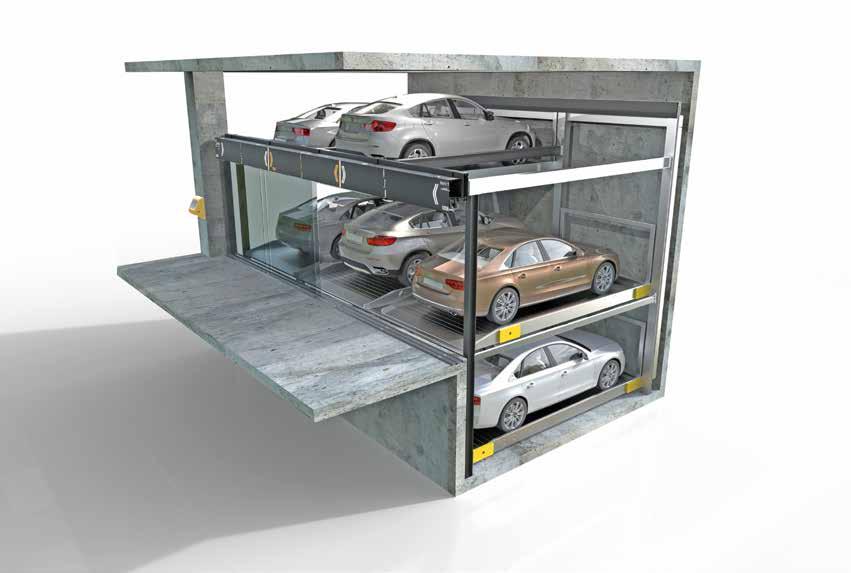 Unique maneuvering comfort at the entrance of the parking lot from the corridor; as the parking system doesn t include any columns between its platforms.