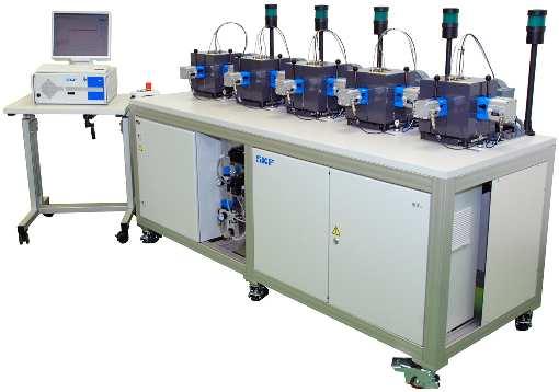 SKF Grease Test Rig R0F+ Lubricating greases that are developed for high temperature or high speed bearing applications, or for a combination of both, must live up to their promises.