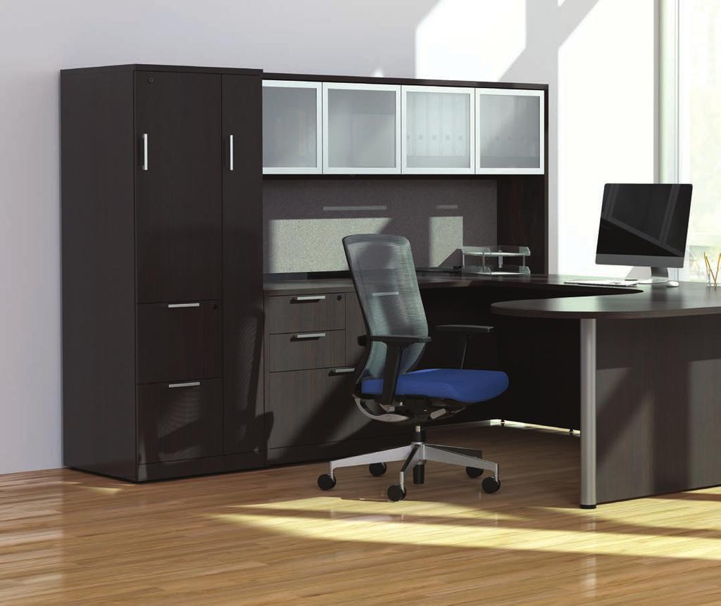 Executive Bullet Desk Package - 71 x 101 1150 Options As Shown: Hutch with 4 glass doors 329 Locking Double