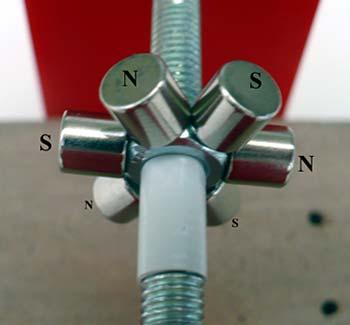 Figure 17. Six neodymium magnets, one on each side of the hex nut, serve as the rotor of the generator.
