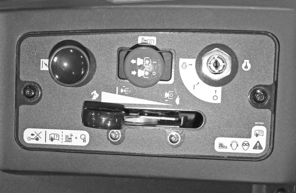 OPERATION Safe Operating Practices Refer to the Safety Precautions section of this manual for operational and personal safety information. Control Panel D A B E C A. Deck clutch switch B.