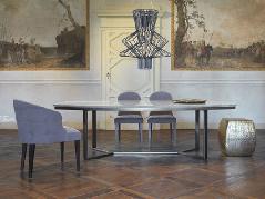 SELF dining table 7SEL101 cm 200x100x74h with classic bronze painted metal base and shiny Marquinia black marble top 3.826 1.