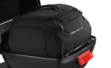 Pannier mounting, left* (+) Pannier mounting, right* [2] Small top box with backrest pad The waterproof top box has a capacity of 30 litres and a