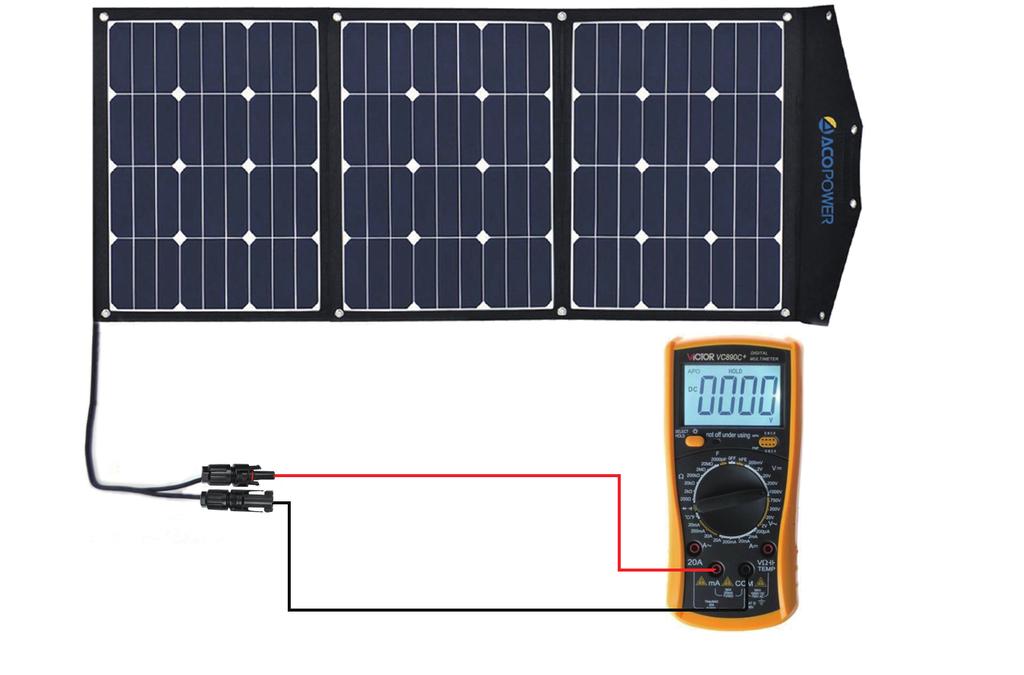 How to test the solar panel Method 1: use a multi-meter Set your multi-meter to measure DC voltage and put the red probe on the red MC4 cable and the black probe on the black MC4 cable (this is the