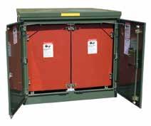 The PMDF termination compartment features a dead-front steel barrier with six (radial) or nine (loop) Federal Pacific 200 amp bushing wells accommodating load-break inserts and elbows.