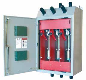 Dualpurpose barrier for each fuse position. Door holder. Wall-Mounted Cabinets Interior hazardalerting sign. Exterior of Wall-Mounted Fuse Cabinet.
