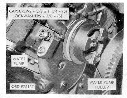 (2) Remove eight capscrews, lockwashers, and flat washers securing crossover and preheater assembly to intake manifolds.
