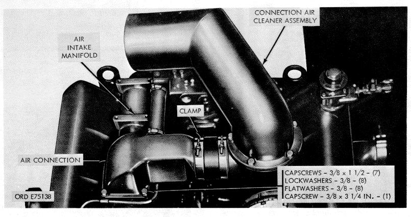 Figure 2-8. Air intake crossover and preheater assembly--removal/installation. Figure 2-9.