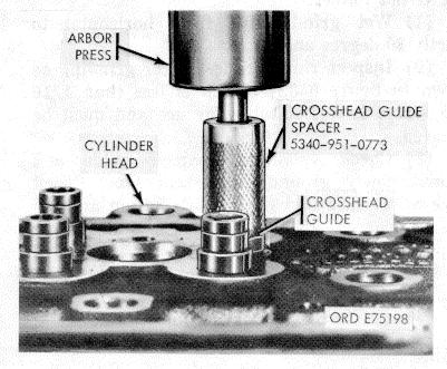 (2) Ream valve guide from bottom side of cylinder head using reamer, drill press and floating tool holder. Valve guide must have inside diameter of 0.4525/0.4532 inch after reaming.