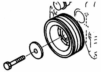 Crankshaft Pulley Align the crankshaft pulley with the crankshaft key. Install the crankshaft pulley, mounting plate, and capscrew. Tighten the capscrew.