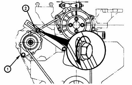 39 fa9blsh Adjusting the Fan Belt Tension Loosen the mounting capscrew of the alternator (1) and belt tension adjustment capscrew (2).