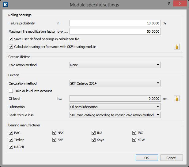 Settings selection You enable "Calculate bearing performance with SKF