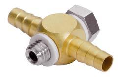 Spigots for PU compressed-air tubes Brass, aluminum back anodized 165 Double swivel spigot, short model - Thread M3, M5 - Tube connection removable - PVC seal rings - Ring nozzle brass - Banjo bolt