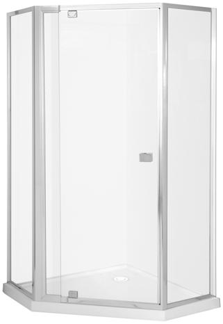 available separately Screen available to suit tiled floor Shower screen with chrome trim, white polymarble base and white wall Semi