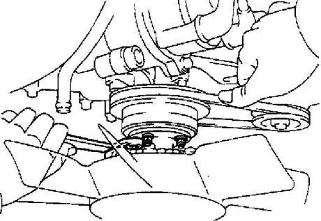 3. REMOVE FLUID COUPLING WITH FAN AND WATER PUMP PULLEY (a) Loosen the water pump pulley