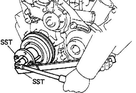 (b) Loosen the belt adjusting bolt and pivot bolt of the alternator, and remove the