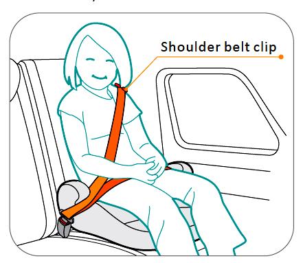 Page 19 Opening of Shoulder Belt Clip Must Face Forward Slide the vehicle s shoulder belt into the shoulder belt clip ensuring it is flat.
