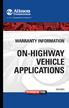 WARRANTY INFORMATION ON-HIGHWAY VEHICLE APPLICATIONS