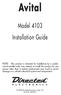 Avital. Model 4103 Installation Guide