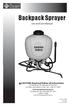 Backpack Sprayer. Use and Care Manual