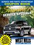 Service and Parts Department Coupon Book. Service Specials OVER $400 IN SERVICE AND PARTS SAVINGS!