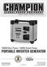 PORTABLE INVERTER GENERATOR i. 1000W Max Power / 900W Rated Power OWNER S MANUAL & OPERATING INSTRUCTIONS MODEL NUMBER