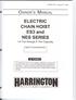 ELECTRIC. CHAIN HOIST ES3 and NES SERIES. 1/4 Ton through 5 Ton Capacity. Model, Lot,and Serial Number