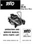 'REO OPERATION AND 1 SERVICE MANUAL WITH PARTS LIST. model RR 46 Riding Rotary Mower. b \:1 luheei #o.tr.6e SOUTH BEND, IND.