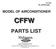 MODEL OF AIRCONDITIONER CFFW PARTS LIST