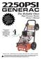 2250PSI GENERAC. The Reliable Ones. High Pressure Washer Owner s Manual