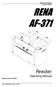 RENA AF371Feeder Operating Manual. Feeder. Operating Manual. Manual Part #: M AF371 Operations Rev