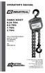 OPERATOR S MANUAL CHAIN HOIST 0.25 TON 0.5 TON 1 TON 2 TON. These Hand Chain Hoists meet or exceed the following standards: CE ANSI B30.
