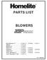 PARTS LIST BLOWERS P/N PS03955