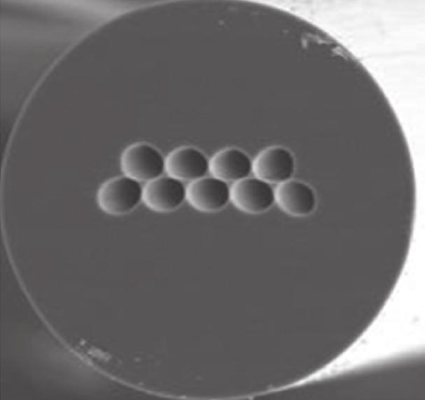 5, respectively. The suspended twin core fiber (Figure 16C) shows core sizes of 1.5 μm and a core distance of 7.