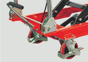 Optional screw type lowering and cable type lowering. PJ-770-TFD Double Scissor Lift Table Truck 770 lbs Min.