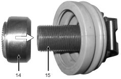 Thread on the adjuster nut (14) to the stop on the adjuster bolt (15) and make sure that the adjuster nut (14) does not counter against the stop. Grease the teeth of the adjuster nut (14).