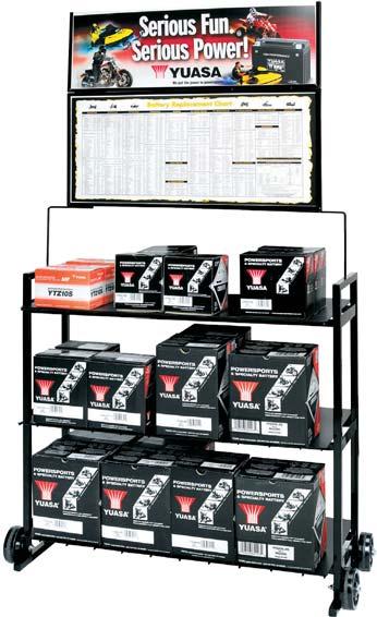 double-sided display includes header and application chart No tools required for assembly (except for optional wheels) Includes optional wheels and shelf liners Small Display