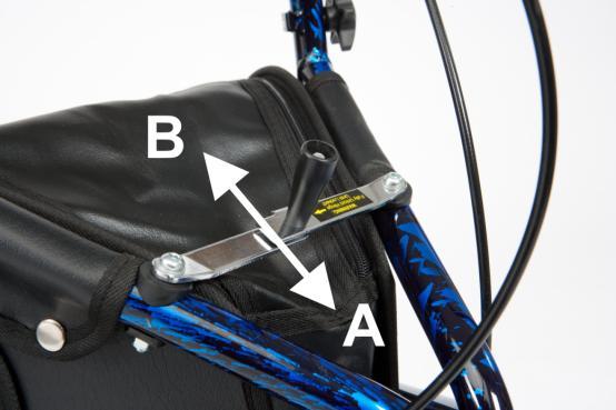 To fully unfold the triwalker before using, push the folding mechanism down away from the handles, as shown by direction A in the photo.