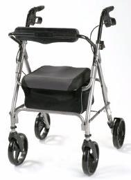 BRAKE HANDLE (LEVER) BACKREST SEAT UNDERSEAT BAG TIGHTENING HANDLE a Comfort Rollator. HANDLEBAR SEAT & OPT- IONAL TRAY BRAKE LEVER a budget rollator with basic cable brakes.